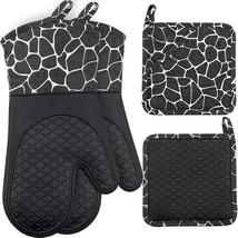 4pcs Silicone Oven Mitts And Pot Holders Set Heat Resistant Backing Gloves  - £23.14 GBP