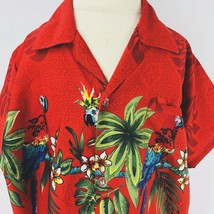 Rina Boys XL Aloha Hawaiian Red Parrot Palm Trees Shirt Weld Pocket Child Size - £23.58 GBP