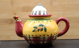 Vtg Sakura Debbie Mumm Hand Painted Christmas Teapot Colorful - $35.03 CAD