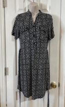 Valerie Bertinelli Black &amp; White Belted Geometric Print Dress Size 6 Pockets - £11.67 GBP