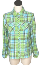 Christopher &amp; Banks Plaid Button Down Shirt Long Sleeves Green Blue West... - $16.00