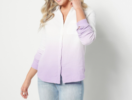 Candace Cameron Bure Petite Dip-Dye Button Front Shirt Bright Lilac, Petite M - £19.74 GBP