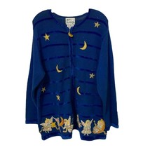 The Quacker Factory Vintage Blue Knit Angel Cardigan Sweater Womens 1X Holiday - £19.81 GBP