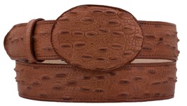 Mens Cognac Real Leather Lizard Iguana Print Western Cowboy Belt Rodeo Buckle - £24.04 GBP