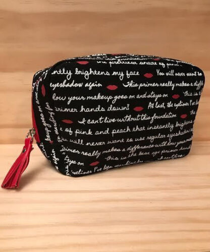 Laura Geller Make up / Cosmetics Bag Black & White Lettering with Red Lips New! - $14.99
