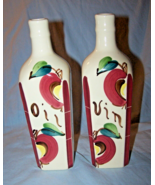 Set of Purinton Pottery Tall Vinegar &amp; Oil Apple-Decorated Ceramic Bottles - $61.74 CAD