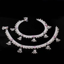 Indiano Sposa Vero Argento Sterling Cavigliere Rosa Cz Bracciale Paio 27.4cm - £143.95 GBP