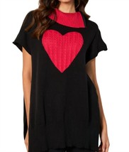 French Kyss zip cowl neck heart poncho in Black/Rose - size S - $61.38