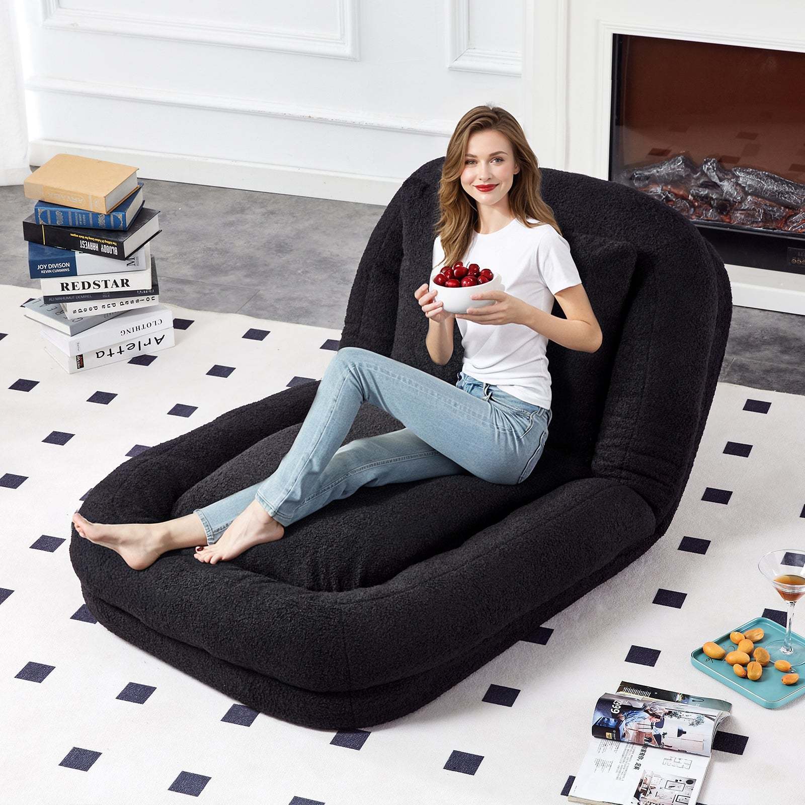 Black Teddy Folding Sofa Chair - 5-Pos Adjustable for Gaming & Relax Item image 4