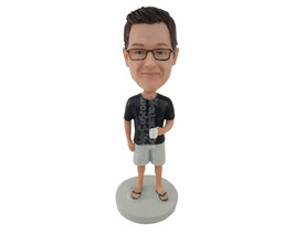 Custom Bobblehead Serious Man Wearing Shirt With Shorts And Flip Flops - Leisure - £71.14 GBP