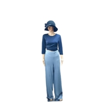 Eskandar Womens 1 Lounge Pants Blue 100% Pima Cotton High Rise Pull On Peru - £94.02 GBP