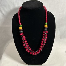 Vintages Red &amp; Black W/ Yellow &amp; Green Graduated Wooden Bead Boho Necklace - £12.49 GBP