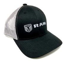 RAM Trucks Logo Black &amp; Grey Mesh Trucker Curved Bill Adjustable Snapback Hat - £11.71 GBP