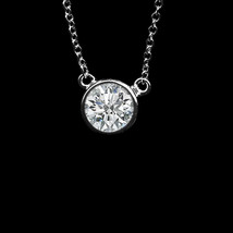 14K White Gold Plated Silver 1.5Ct 6.5MM Round Moissanite Solitaire 18&quot; Necklace - £51.47 GBP