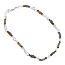 Natural Unakite Crystal Aventurine Gemstone Mix Shape Beads Necklace 17&quot; UB-6849 - £7.78 GBP