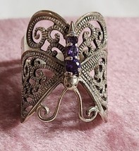 .925 Sterling Amethyst Butterfly Ring Size 6.5 Women Classic - £40.08 GBP