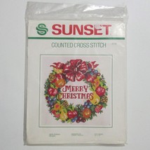 Sunset 2130 Cross Stitch Kit Merry Christmas Wreath Della Robbia 1983 Se... - $34.63