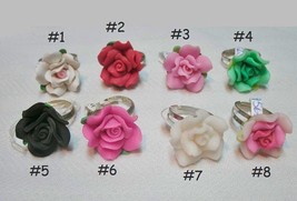 Fun Med/Large Polymer Clay SP/GP Adjustable Rose or Plumeria Flower Rings - £8.11 GBP