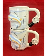 Vintage 3D Figural fish with Rod handle 2 mugs cups 10 Oz. Emson Taiwan - £10.05 GBP