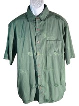 PARADISE BLUE Men&#39;s Short Sleeve Button Down Floral Hawaiian Shirt Green XL - $14.50