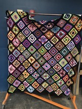 Vtg Handmade Afghan Granny Square Crochet Blanket Roseanne Big Bang Theory 60x74 - £79.14 GBP