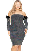 Plus Off Shoulder Feather Trim Detail Sequin Dress - $59.00