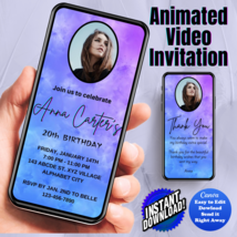 Any Age Invite, Blue Flower Digital Invitation, Video Invite Animated Invitation - £4.77 GBP