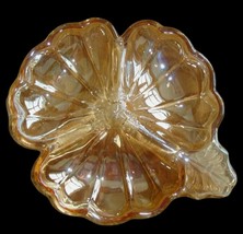 Vintage Carnival Glass Nut Dish Amber Marigold Iridescent Candy Tray 3 Leaf - £7.06 GBP