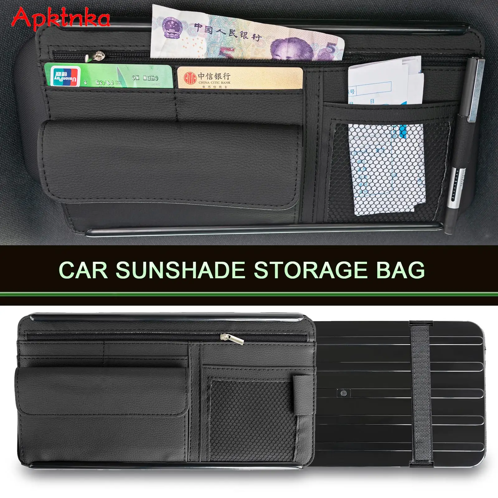 Car Organizer Sunshade Storage Bag Car Sun Visor Clip Bag Leather Stowing - £18.98 GBP
