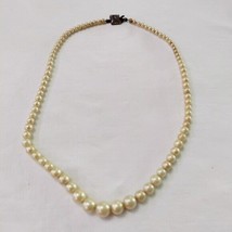 Vintage Graduated Faux Pearl Bead Collar Choker Necklace 16&quot; Filigree Box Clasp - £11.79 GBP