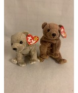 TY Beanie Babies, Set of 2, Almond and Pecan Bears, RARE - £19.45 GBP