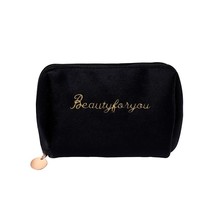 PURDORED 1 Pc Women Zipper Velvet Make Up Bag Travel Large Cosmetic Bag for Make - £24.22 GBP
