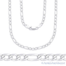 Solid Italy .925 Sterling Silver 2.8mm Figaro Pave Link Italian Chain Necklace - £30.46 GBP+