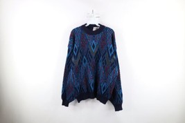 Vtg 90s Coogi Style Mens L Ed Bassmaster Leather Trim Rainbow Knit Sweater USA - £50.44 GBP