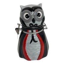 Owl Vampire Canister Ceramic Halloween Fall Hinged Storage Jar Red Gray Black - £10.96 GBP