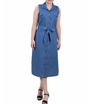 NY Collection Women&#39;s Petite Sleeveless Belted Chambray Midi Dress MP NWT - £21.23 GBP