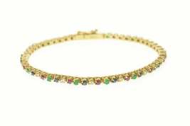 14K Yellow Gold Over 6.40Ct Diamond Emerald Ruby Sapphire Tennis Bracelet 7&quot; - £148.87 GBP