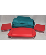 Pyrex Portables Insulated Carrying Bag-Teal Green 16x11x5 w/ 3 pc Dish Set - $69.45 CAD