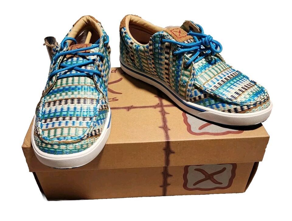 Twisted X Women Kicks Turquoise Blue Lace Up Shoe Size 9.5M Weave Stripe... - $57.97