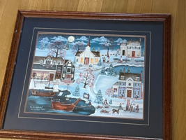 Betty Friess Baumer Signed &amp; Numbered Moon Over Liberty Bay Large Folk Art Print - $42.56