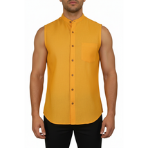 Mens INSERCH linen Shirt Banded Chinese Collar Sleeves-Less SS719 Sunburst image 6