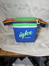 Vintage 1992 - Rainbow Strap - Igloo Tag Along 10 -Cooler - Blue Green Ice Chest - £27.96 GBP