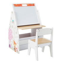 3 in 1 Kids Easel and Play Station Convertible with Chair and Storage Bins-Whit - £86.31 GBP