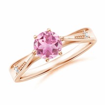 ANGARA Tapered Shank Pink Tourmaline Solitaire Ring with Diamonds - £671.58 GBP