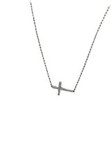 Sterling Silver.925 Dainty sideways Cross Pendant Necklace Crystal 18&quot; - £22.21 GBP