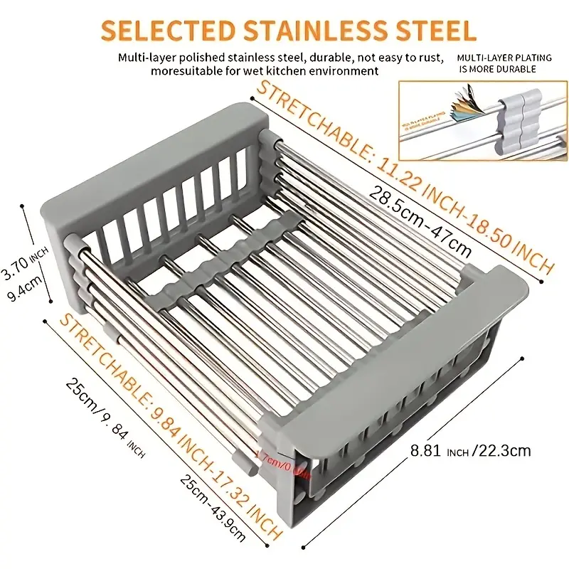 Rustproof Stainless Steel Expandable Dish Drying Rack and Draining Dishes - £23.10 GBP