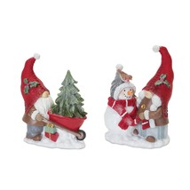 Gnome w/Wheelbarrow and Gnome w/Snowman (Set of 2) 7&quot;H, 8&quot;H Resin - £44.63 GBP