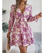 Tied Ruffled Printed Long Sleeve Dress - €46,88 EUR