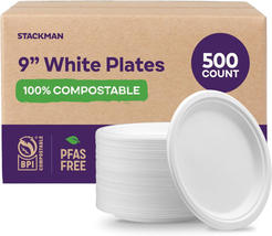 100% Compostable Paper Plates 9 Inch [500 Count] Heavy-Duty Dinner Plate... - £62.27 GBP