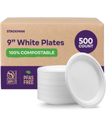 100% Compostable Paper Plates 9 Inch [500 Count] Heavy-Duty Dinner Plate... - £59.94 GBP